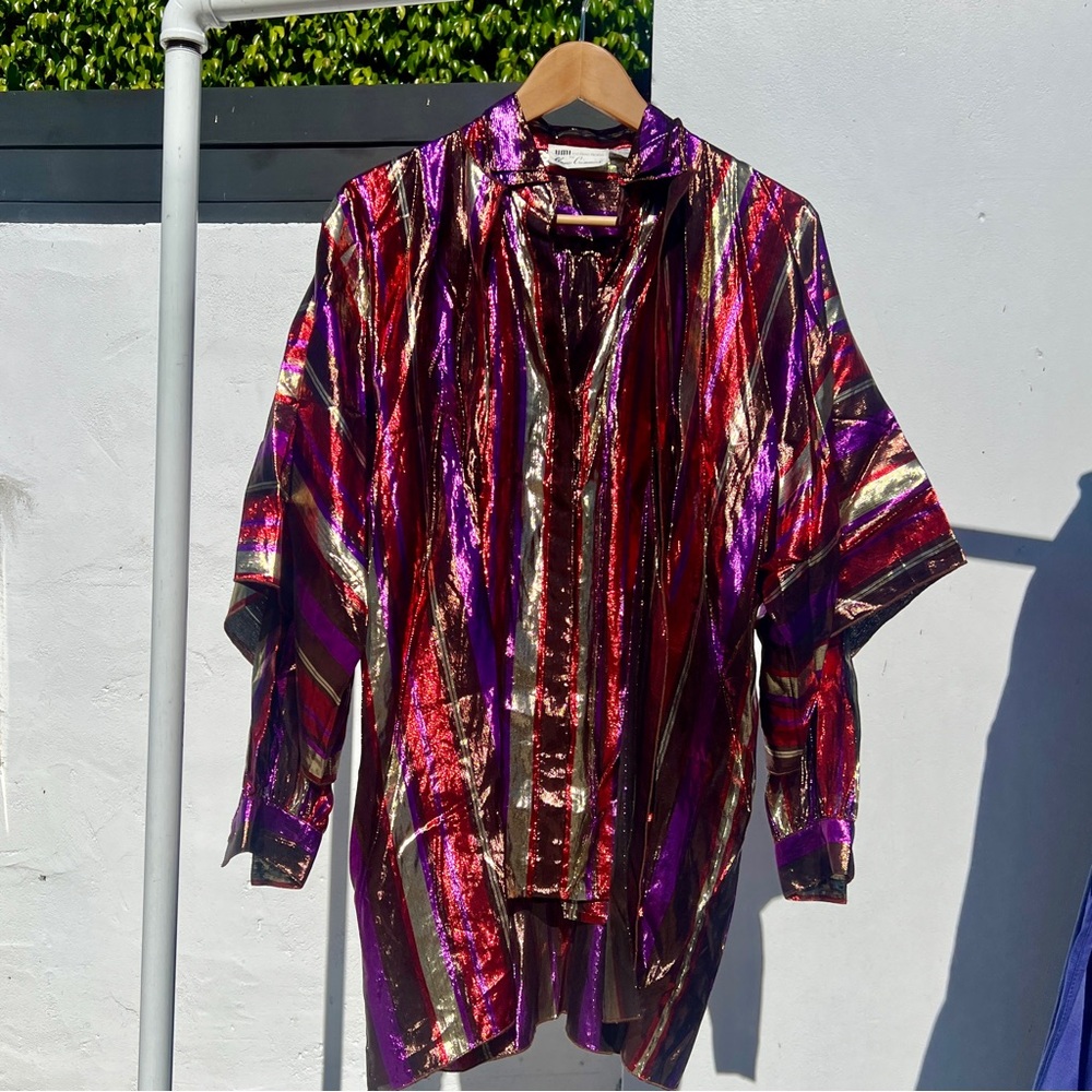 80s Multicolor Metallic Stripe Shirt Set